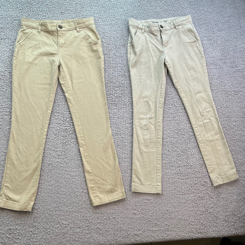 Old Navy Boys Khaki Chino Pants Size 12 & 12 Slim Skinny Stretch Tan Lot of 2